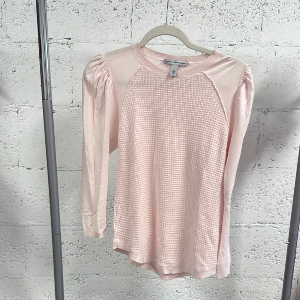 Cotton By Autumn Cashmere Pink Puff Sleeve Ribbed Blouse Lightweight Size Medium